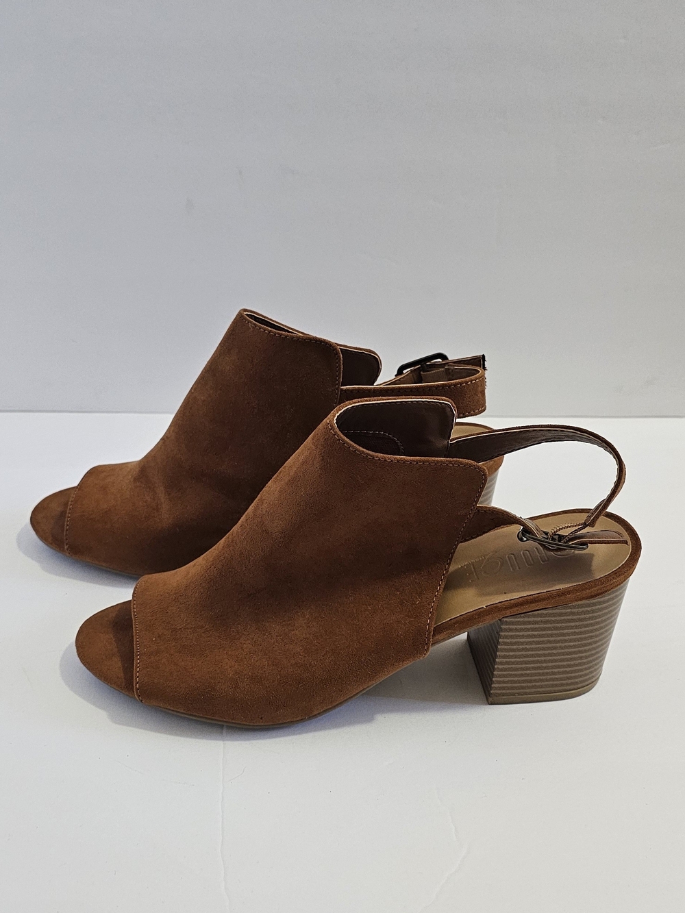 Women’s Suede Peep-Toe Block Heel Sandals - Brown - Picture 6 of 8
